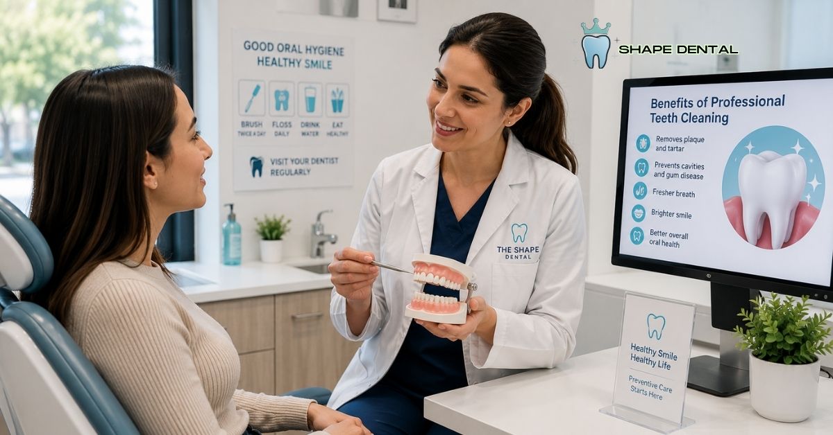 Dentist discussing benefits of professional teeth cleaning in Georgetown TX